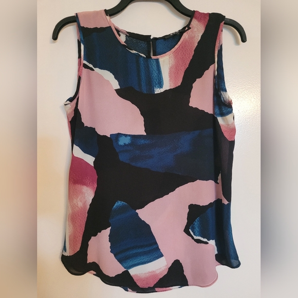DKNY Pink and Blue Abstract Sleeveless Blouse - Picture 1 of 3